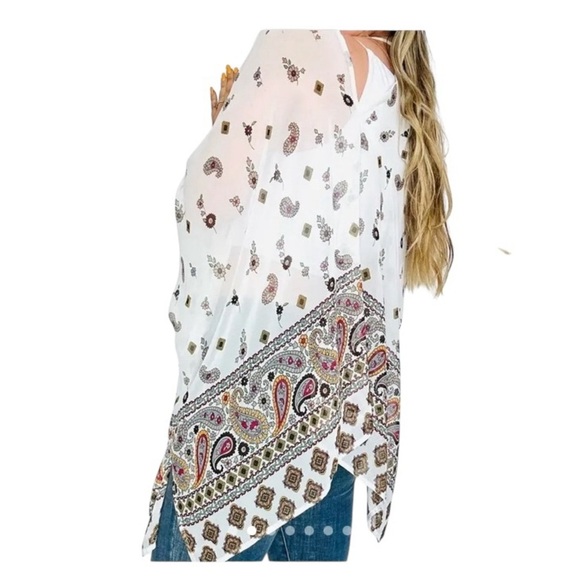 Urban Outfitters Ecote cream Boho Western White Paisley Kimono Shawl - Picture 4 of 14
